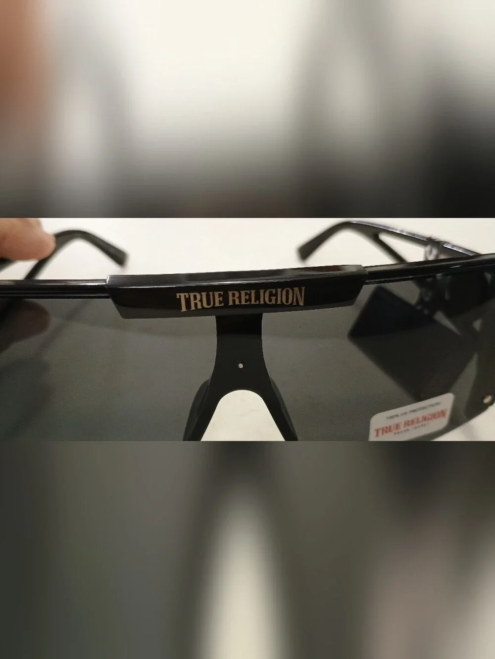 True Religion Black Shield Sunglasses with Gold Logo